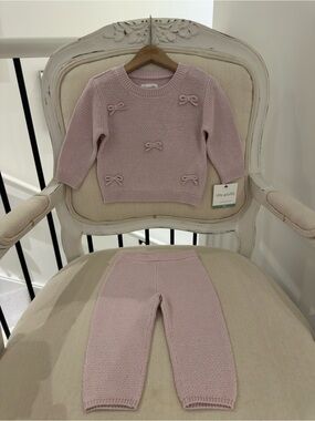 🦢 9 Mth Organic Cotton Little Planet Baby Knit Bow Set in Dusty Lilac NWT